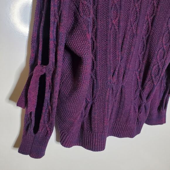 Project Naadam Purple Cable Knit Tie Sleeve Oversized Pullover Designer sweater - Picture 11 of 11